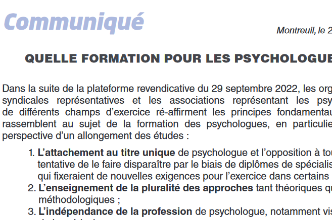 Quelle formation pour les psychologues ?